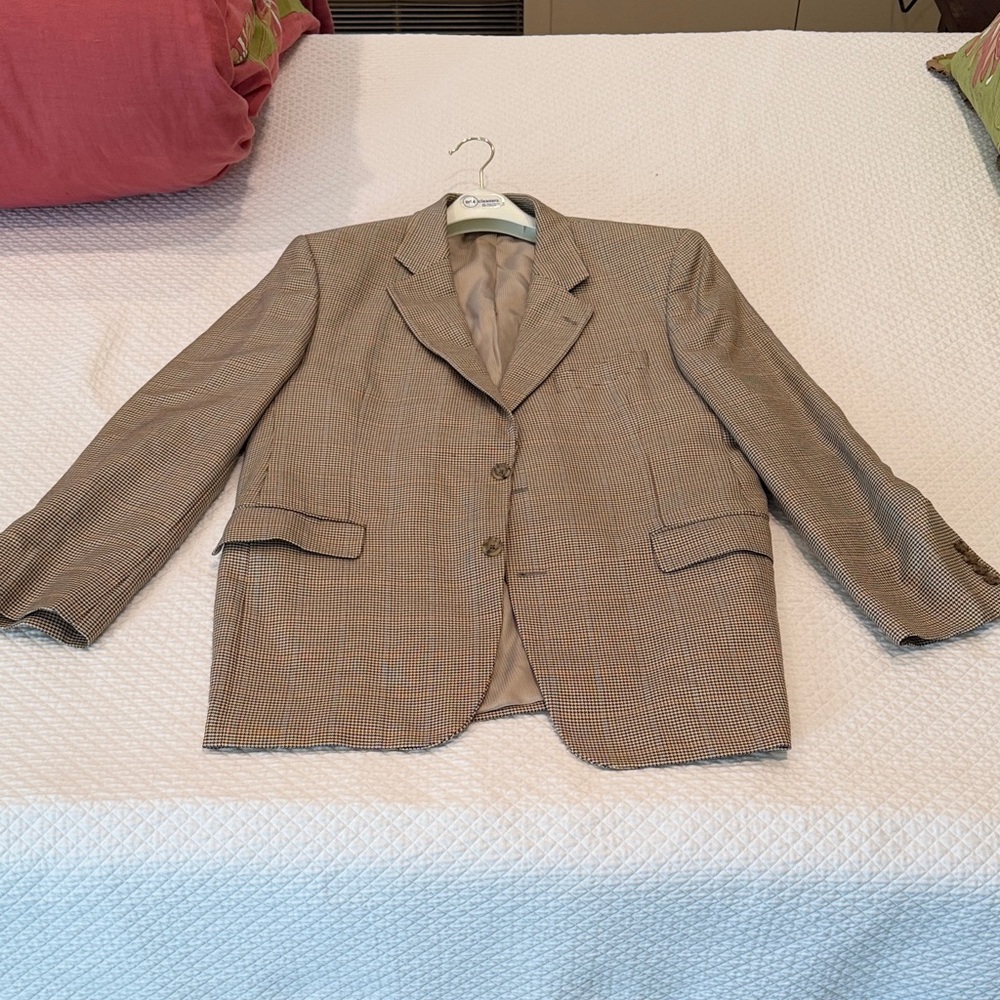 Men's Checkered/Striped Beige Blazer